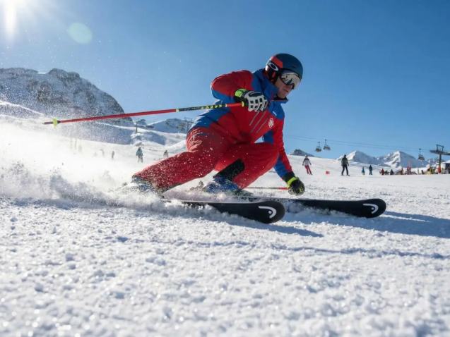 Person som åker skidor på fjället – exempel på aktivitet som kan omfattas av friskvårdsbidrag.