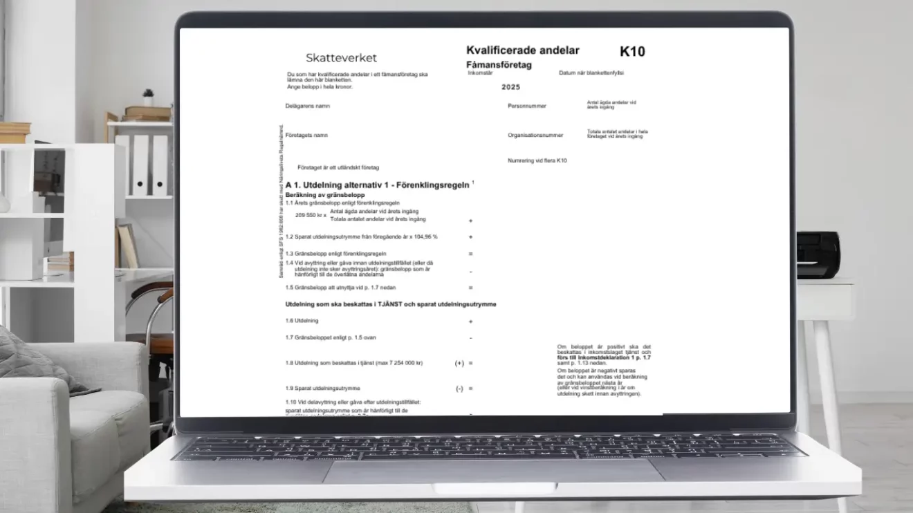 k10 blanketten visas på en dator